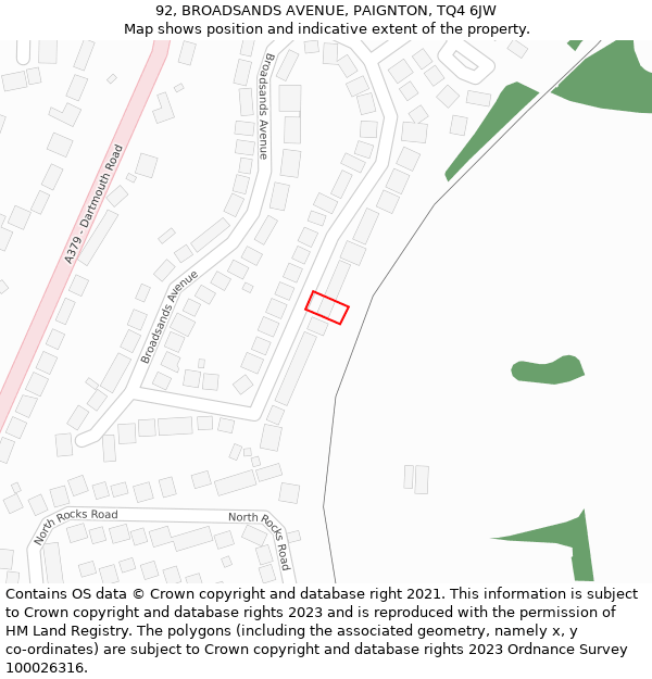 92, BROADSANDS AVENUE, PAIGNTON, TQ4 6JW: Location map and indicative extent of plot