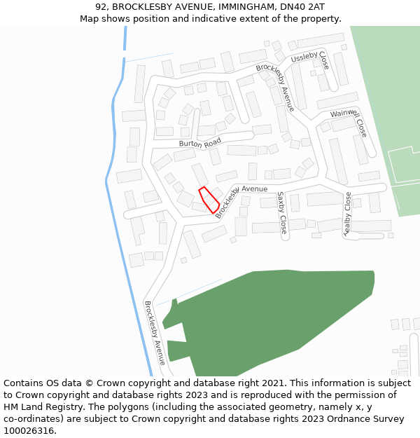 92, BROCKLESBY AVENUE, IMMINGHAM, DN40 2AT: Location map and indicative extent of plot