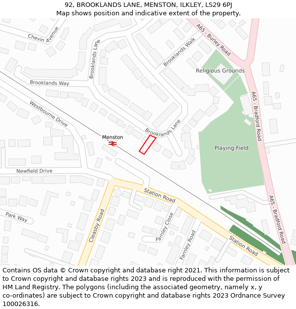 92, BROOKLANDS LANE, MENSTON, ILKLEY, LS29 6PJ: Location map and indicative extent of plot