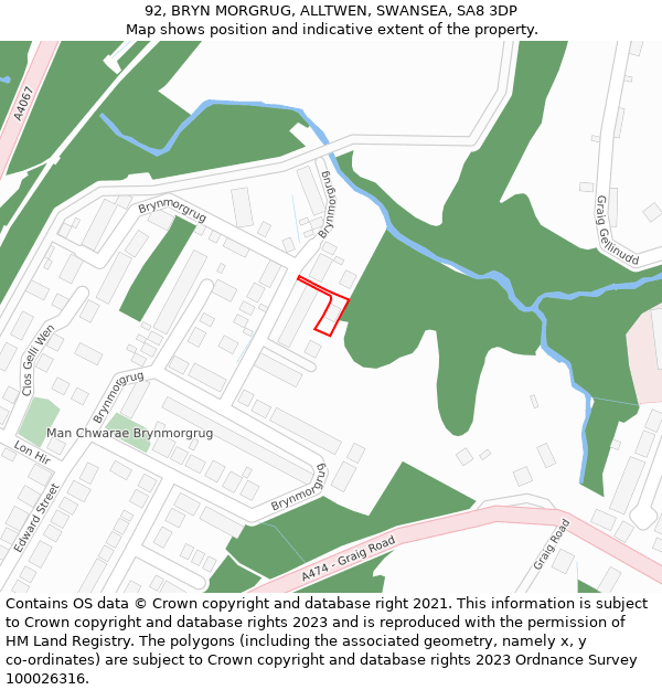 92, BRYN MORGRUG, ALLTWEN, SWANSEA, SA8 3DP: Location map and indicative extent of plot