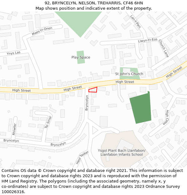 92, BRYNCELYN, NELSON, TREHARRIS, CF46 6HN: Location map and indicative extent of plot