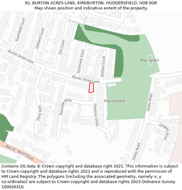 92, BURTON ACRES LANE, KIRKBURTON, HUDDERSFIELD, HD8 0QR: Location map and indicative extent of plot