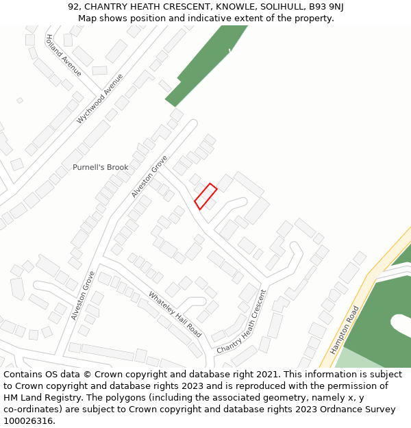 92, CHANTRY HEATH CRESCENT, KNOWLE, SOLIHULL, B93 9NJ: Location map and indicative extent of plot