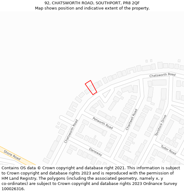 92, CHATSWORTH ROAD, SOUTHPORT, PR8 2QF: Location map and indicative extent of plot