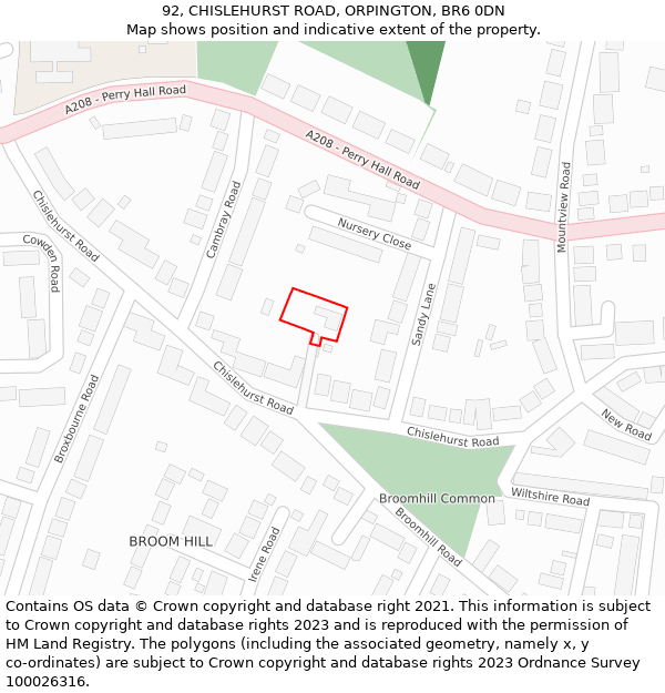 92, CHISLEHURST ROAD, ORPINGTON, BR6 0DN: Location map and indicative extent of plot