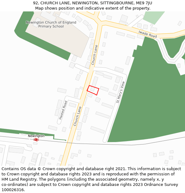 92, CHURCH LANE, NEWINGTON, SITTINGBOURNE, ME9 7JU: Location map and indicative extent of plot