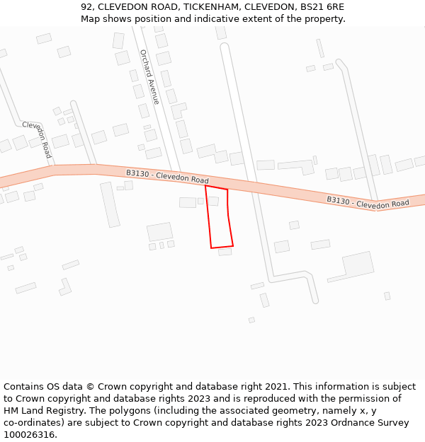 92, CLEVEDON ROAD, TICKENHAM, CLEVEDON, BS21 6RE: Location map and indicative extent of plot