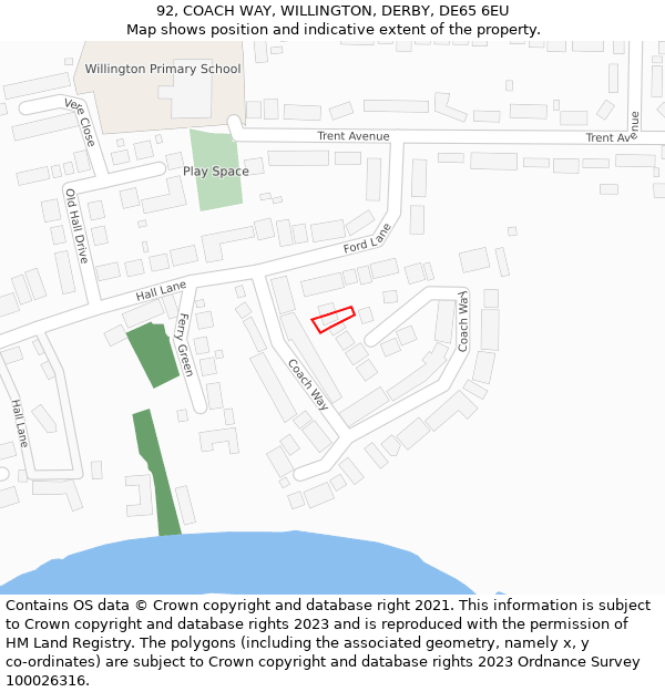 92, COACH WAY, WILLINGTON, DERBY, DE65 6EU: Location map and indicative extent of plot