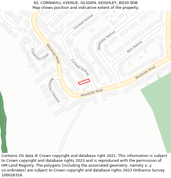 92, CORNWALL AVENUE, SILSDEN, KEIGHLEY, BD20 0DB: Location map and indicative extent of plot