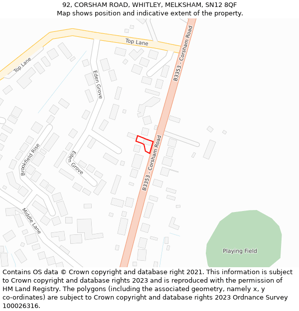 92, CORSHAM ROAD, WHITLEY, MELKSHAM, SN12 8QF: Location map and indicative extent of plot