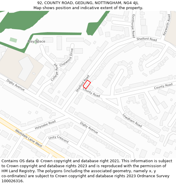 92, COUNTY ROAD, GEDLING, NOTTINGHAM, NG4 4JL: Location map and indicative extent of plot