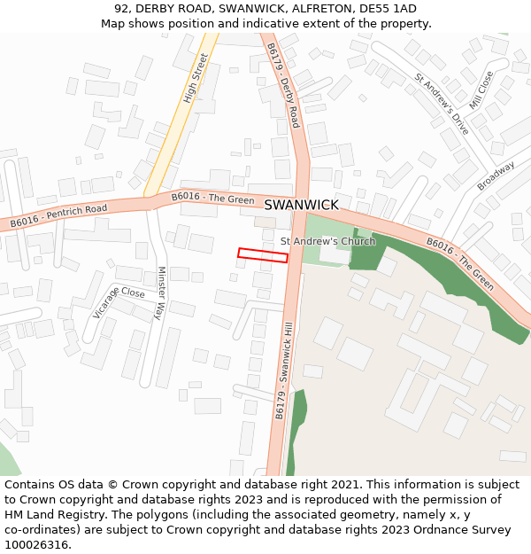 92, DERBY ROAD, SWANWICK, ALFRETON, DE55 1AD: Location map and indicative extent of plot