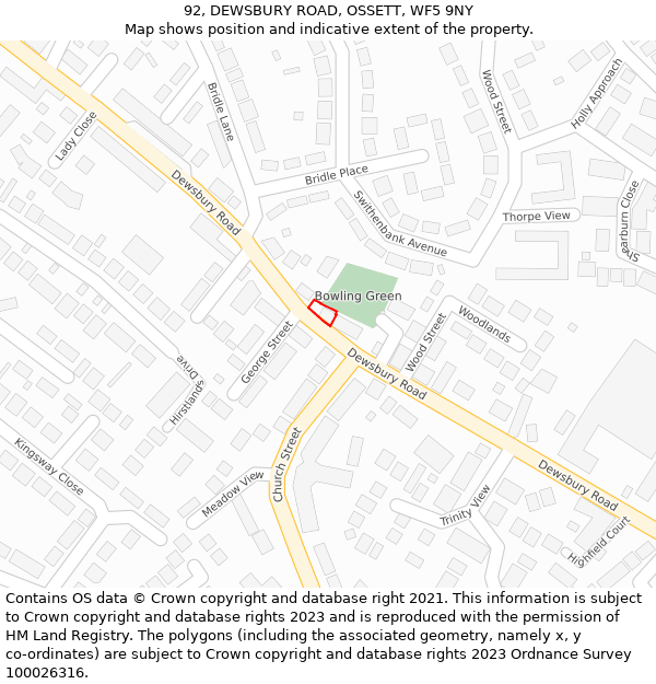 92, DEWSBURY ROAD, OSSETT, WF5 9NY: Location map and indicative extent of plot