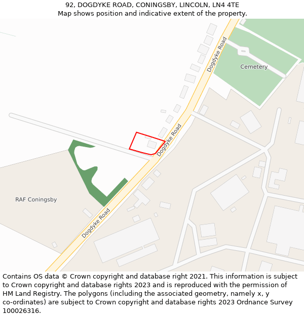 92, DOGDYKE ROAD, CONINGSBY, LINCOLN, LN4 4TE: Location map and indicative extent of plot
