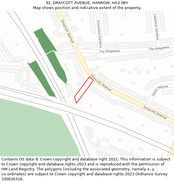 92, DRAYCOTT AVENUE, HARROW, HA3 0BY: Location map and indicative extent of plot