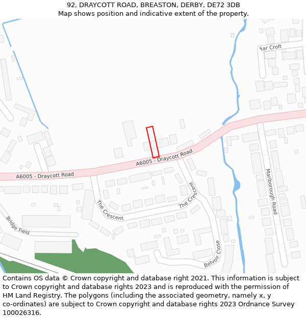 92, DRAYCOTT ROAD, BREASTON, DERBY, DE72 3DB: Location map and indicative extent of plot