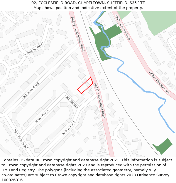 92, ECCLESFIELD ROAD, CHAPELTOWN, SHEFFIELD, S35 1TE: Location map and indicative extent of plot