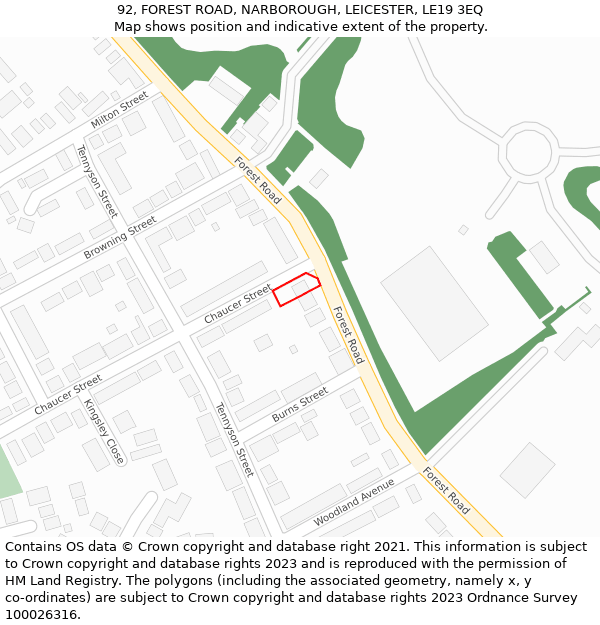 92, FOREST ROAD, NARBOROUGH, LEICESTER, LE19 3EQ: Location map and indicative extent of plot