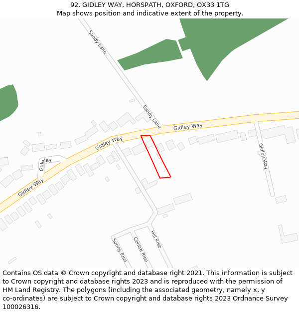 92, GIDLEY WAY, HORSPATH, OXFORD, OX33 1TG: Location map and indicative extent of plot