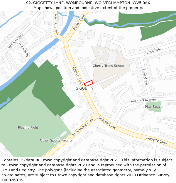 92, GIGGETTY LANE, WOMBOURNE, WOLVERHAMPTON, WV5 0AX: Location map and indicative extent of plot
