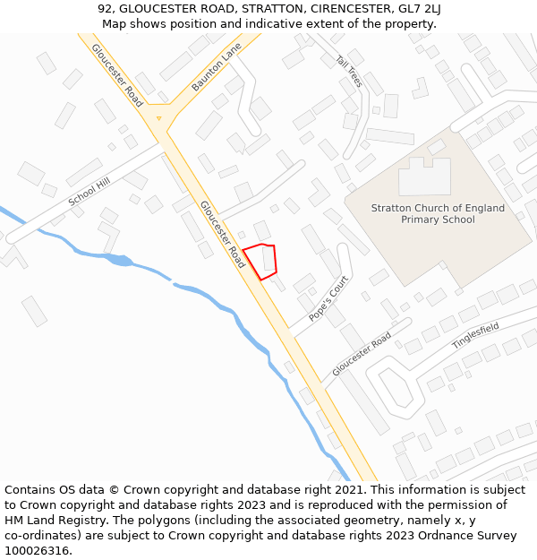 92, GLOUCESTER ROAD, STRATTON, CIRENCESTER, GL7 2LJ: Location map and indicative extent of plot