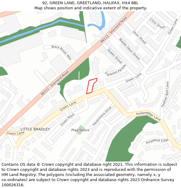 92, GREEN LANE, GREETLAND, HALIFAX, HX4 8BL: Location map and indicative extent of plot