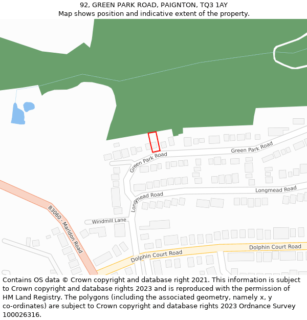 92, GREEN PARK ROAD, PAIGNTON, TQ3 1AY: Location map and indicative extent of plot