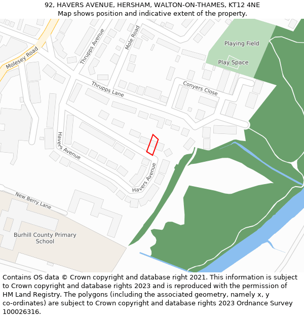 92, HAVERS AVENUE, HERSHAM, WALTON-ON-THAMES, KT12 4NE: Location map and indicative extent of plot