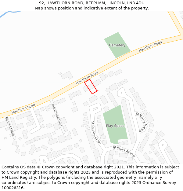 92, HAWTHORN ROAD, REEPHAM, LINCOLN, LN3 4DU: Location map and indicative extent of plot
