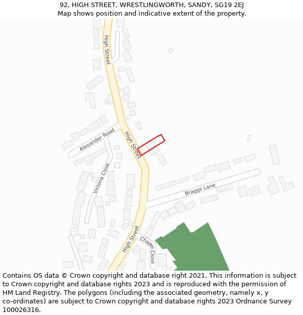 92, HIGH STREET, WRESTLINGWORTH, SANDY, SG19 2EJ: Location map and indicative extent of plot