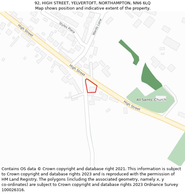 92, HIGH STREET, YELVERTOFT, NORTHAMPTON, NN6 6LQ: Location map and indicative extent of plot