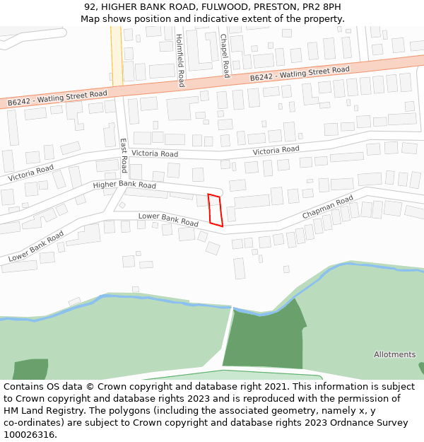 92, HIGHER BANK ROAD, FULWOOD, PRESTON, PR2 8PH: Location map and indicative extent of plot