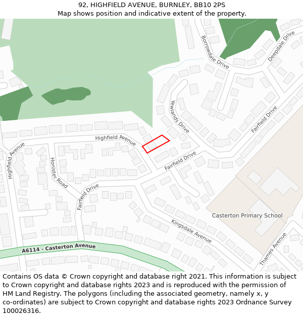 92, HIGHFIELD AVENUE, BURNLEY, BB10 2PS: Location map and indicative extent of plot