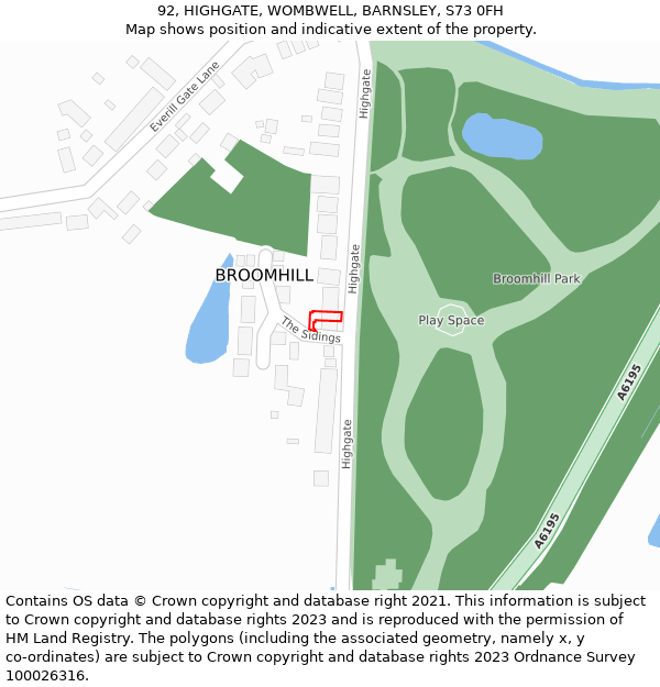 92, HIGHGATE, WOMBWELL, BARNSLEY, S73 0FH: Location map and indicative extent of plot