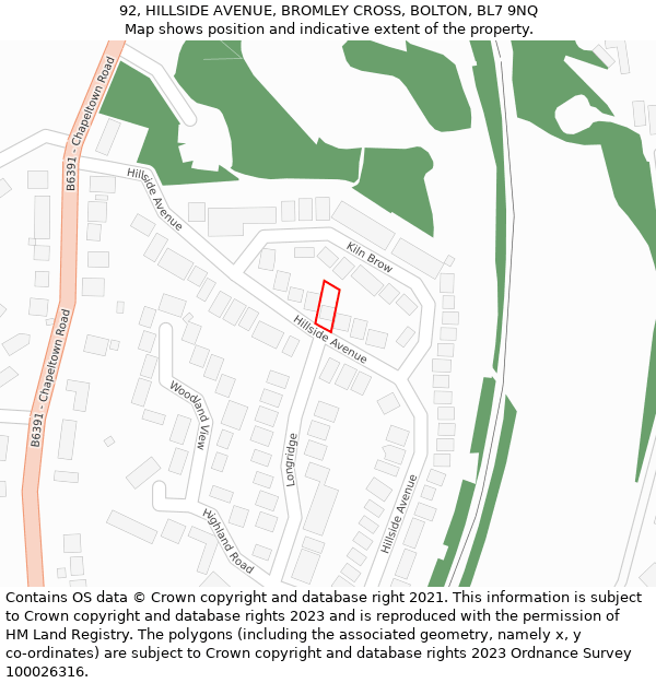 92, HILLSIDE AVENUE, BROMLEY CROSS, BOLTON, BL7 9NQ: Location map and indicative extent of plot