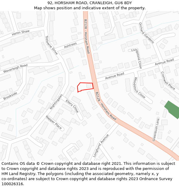 92, HORSHAM ROAD, CRANLEIGH, GU6 8DY: Location map and indicative extent of plot