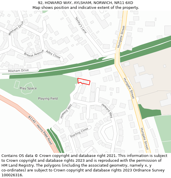 92, HOWARD WAY, AYLSHAM, NORWICH, NR11 6XD: Location map and indicative extent of plot