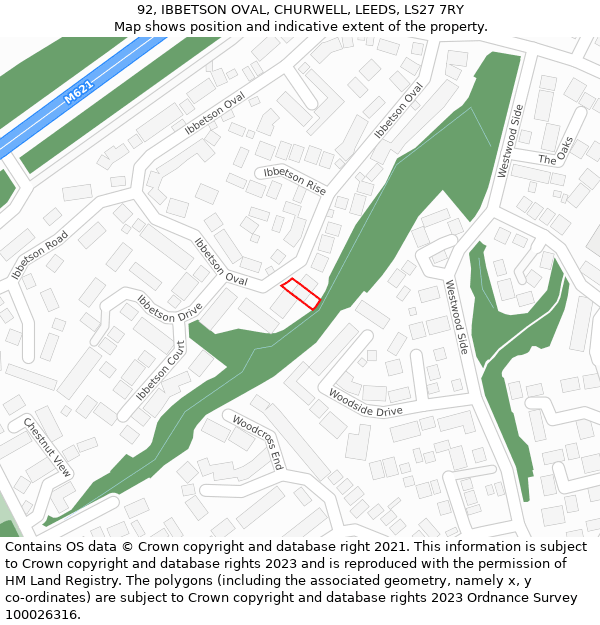 92, IBBETSON OVAL, CHURWELL, LEEDS, LS27 7RY: Location map and indicative extent of plot