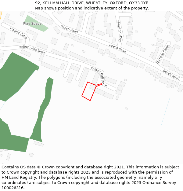 92, KELHAM HALL DRIVE, WHEATLEY, OXFORD, OX33 1YB: Location map and indicative extent of plot