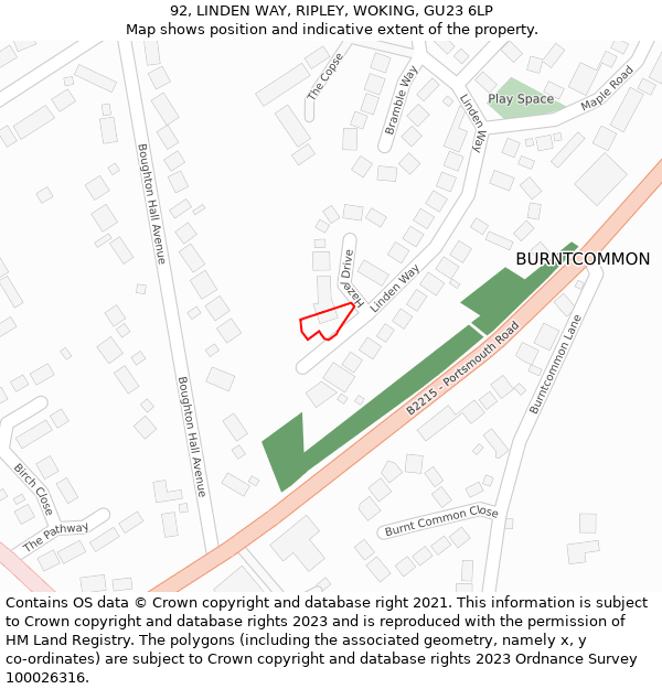 92, LINDEN WAY, RIPLEY, WOKING, GU23 6LP: Location map and indicative extent of plot