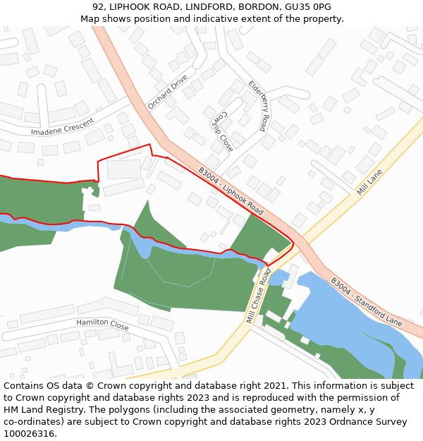 92, LIPHOOK ROAD, LINDFORD, BORDON, GU35 0PG: Location map and indicative extent of plot