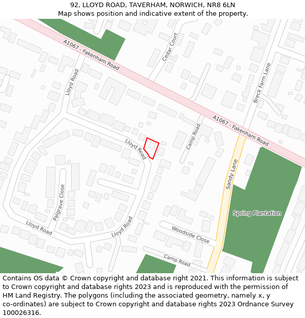 92, LLOYD ROAD, TAVERHAM, NORWICH, NR8 6LN: Location map and indicative extent of plot