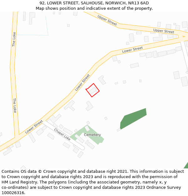 92, LOWER STREET, SALHOUSE, NORWICH, NR13 6AD: Location map and indicative extent of plot