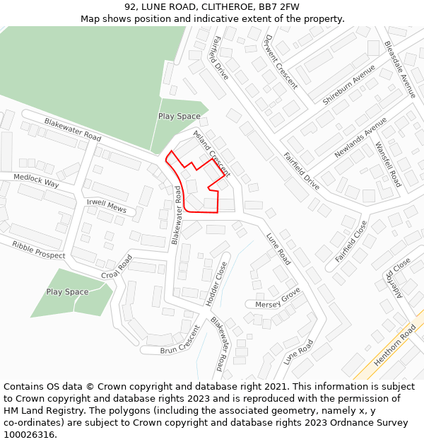 92, LUNE ROAD, CLITHEROE, BB7 2FW: Location map and indicative extent of plot