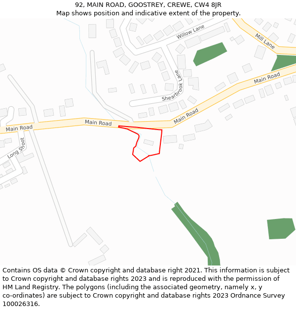 92, MAIN ROAD, GOOSTREY, CREWE, CW4 8JR: Location map and indicative extent of plot
