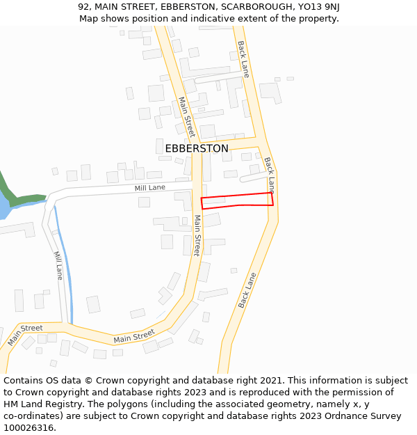 92, MAIN STREET, EBBERSTON, SCARBOROUGH, YO13 9NJ: Location map and indicative extent of plot