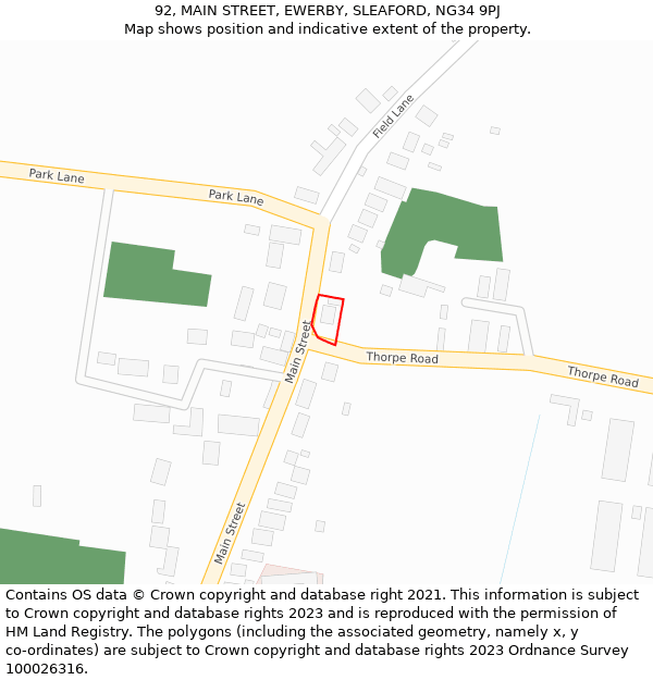 92, MAIN STREET, EWERBY, SLEAFORD, NG34 9PJ: Location map and indicative extent of plot