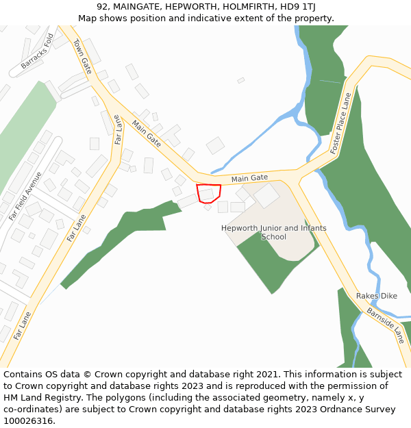 92, MAINGATE, HEPWORTH, HOLMFIRTH, HD9 1TJ: Location map and indicative extent of plot