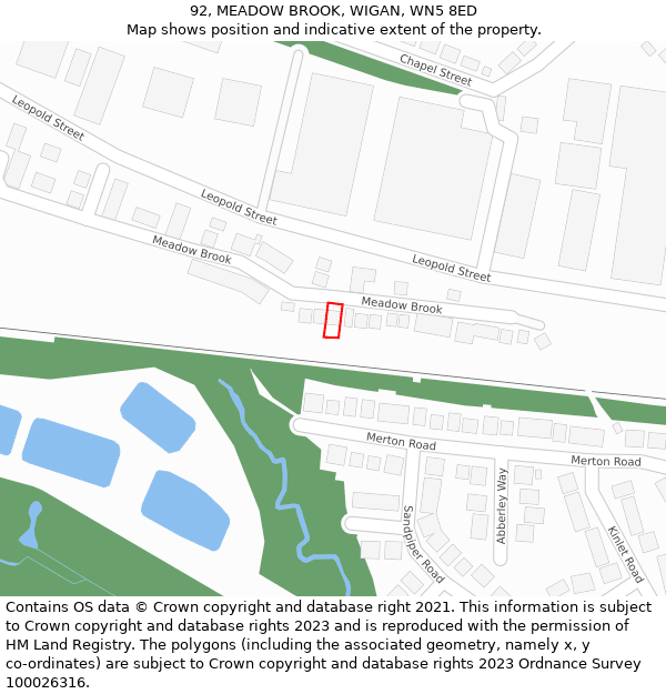 92, MEADOW BROOK, WIGAN, WN5 8ED: Location map and indicative extent of plot