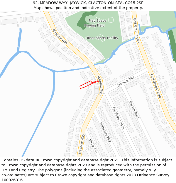 92, MEADOW WAY, JAYWICK, CLACTON-ON-SEA, CO15 2SE: Location map and indicative extent of plot